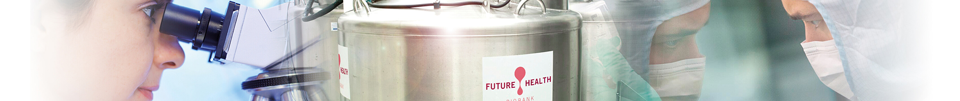 Scientist Looking into microscope and Future Health Tank