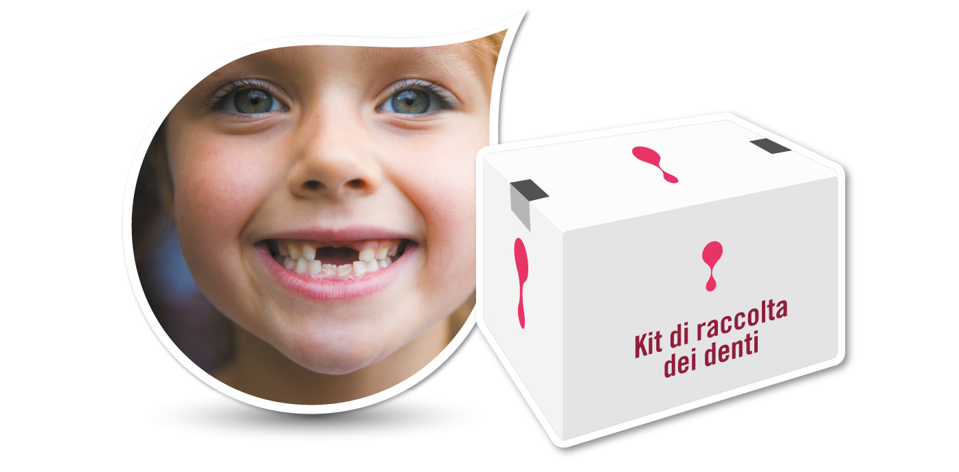 Child with missing milk tooth and tooth collection kit
