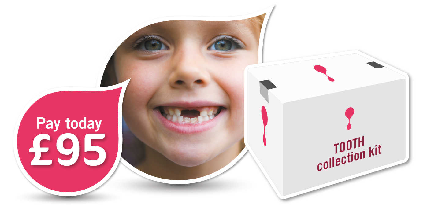 Child with missing milk tooth and tooth collection kit